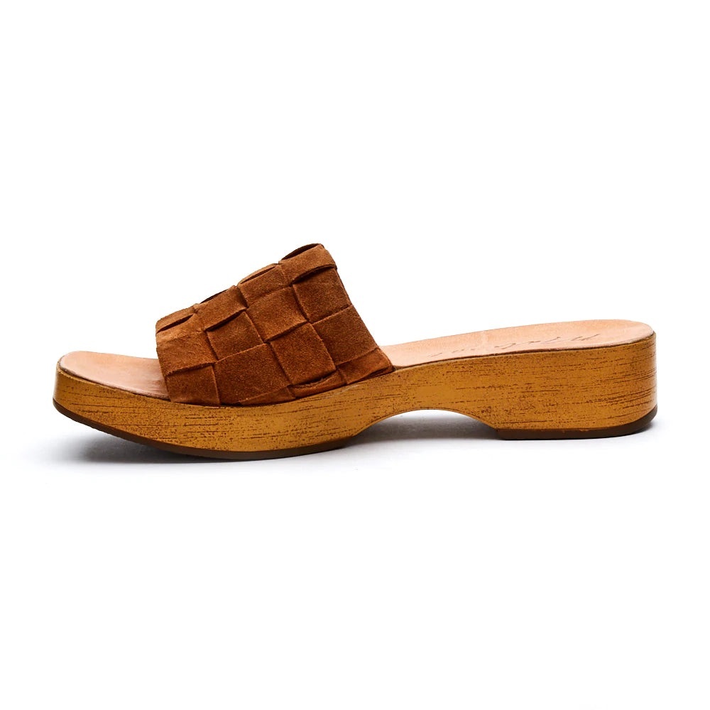 Tobacco Hamptons Sandal, platform suede and wood block heel